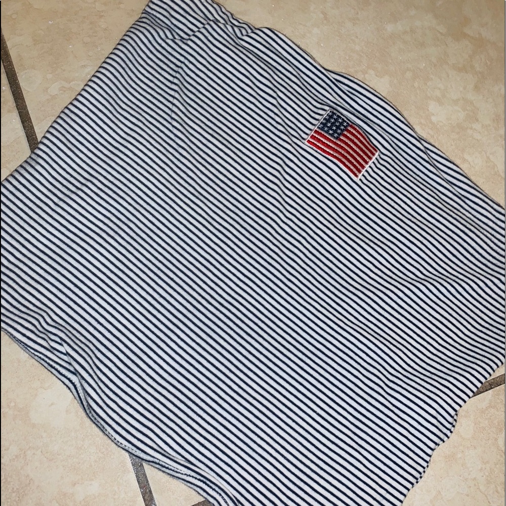 white with blue stripes and american flag tube top